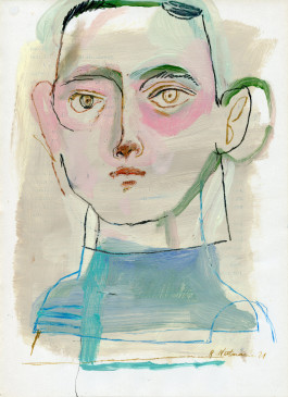 BOY WITH BLUE AND GREEN AND ROSE